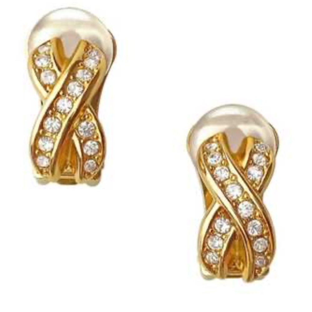 Christian DIOR Gold Paved Swarvoski Crystal Classic  X Post Earrings